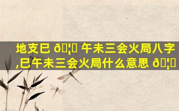 地支巳 🦄 午未三会火局八字,巳午未三会火局什么意思 🦟